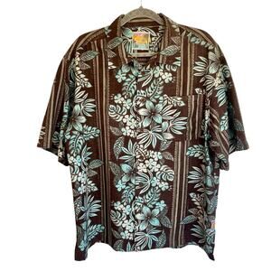It's 5 O'clock Somewhere Men XL Hawaiian Silk Button Down Shirt Resort Tropical